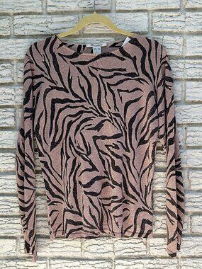 Vintage Nygard Collection Silk Blend Zebra Print Sparkle Top Long Sleeve Size L